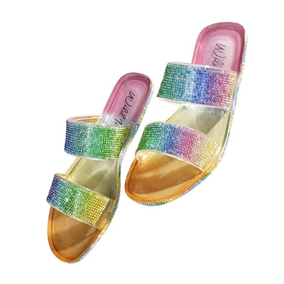 NEW Wild Pair Juba‎ Embellished Pool Side Jelly Sandals in Rainbow Bling Size 6 - Picture 6 of 11